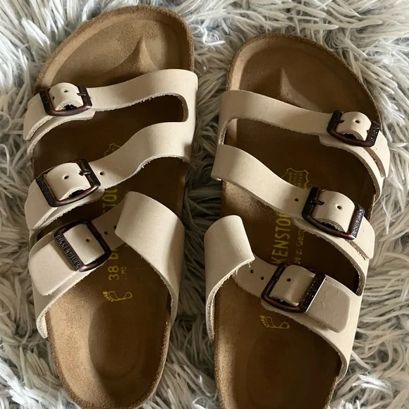 Birkenstock Beige Triple Strap Sandals - Picture 1 of 6